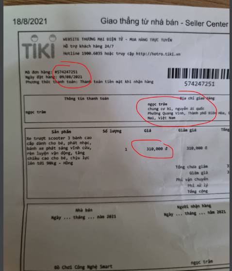 Giao hàng không đúng màu sắc, đặt màu xanh giao màu đỏ, không phát nhạc như mô tả.. rất không hài lòng. Biên lai giao hàng tên người khác, giá xe trong biên lai rẻ hơn giá xe đặt hàng.. Lấy hàng của người khác giao.. không đúng mẫu tôi đặt. Tiki cần kiểm tra lại hệ thống dùm.