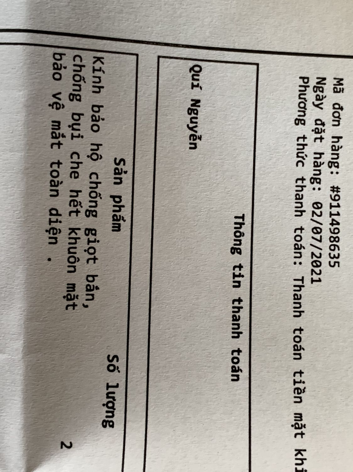Hàng không đúng mẫu: mẫu là kính bảo hộ chống giọt bắn, chống bụi che hết khuôn mặt bảo vệ mắt toàn diện; hàng giao chỉ có che phần từ mũi trở xuống (không che phần mắt)
Nếu được thì đề nghị Shop đổi lại cho đúng mẫu.