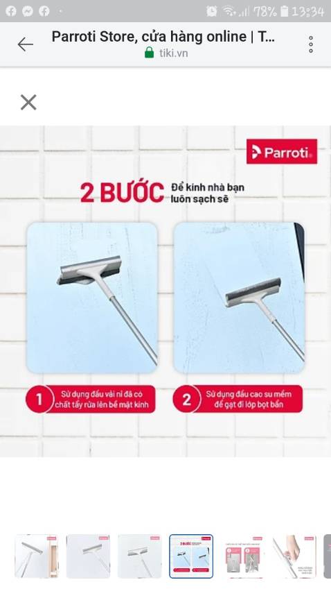 Mình vừa nhận hàng. Cảm nhận ban đầu là mẫu mã đẹp, tay cầm cứng cáp chắc chắn, mút xốp nhỏ gọn, lưỡi lau khít nên dễ gạt chất bẩn. Sẽ ủng hộ thêm sản phẩm của PARRTI. Mua dịp sale nên giá rất hời lại được tăng thêm móc dán tường chính hãng. Tiki giao hàng nhanh, đóng gói cẩn thận.