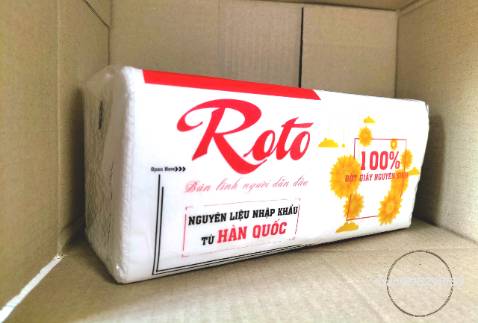 giấy ROTO 102 tờ / cuộn 2 lớp, KHĂN GIẤY LAU TAY dai, mịn, không tan trong nước HSD 5 năm kể từ NSX, size 216.mmx200.mm