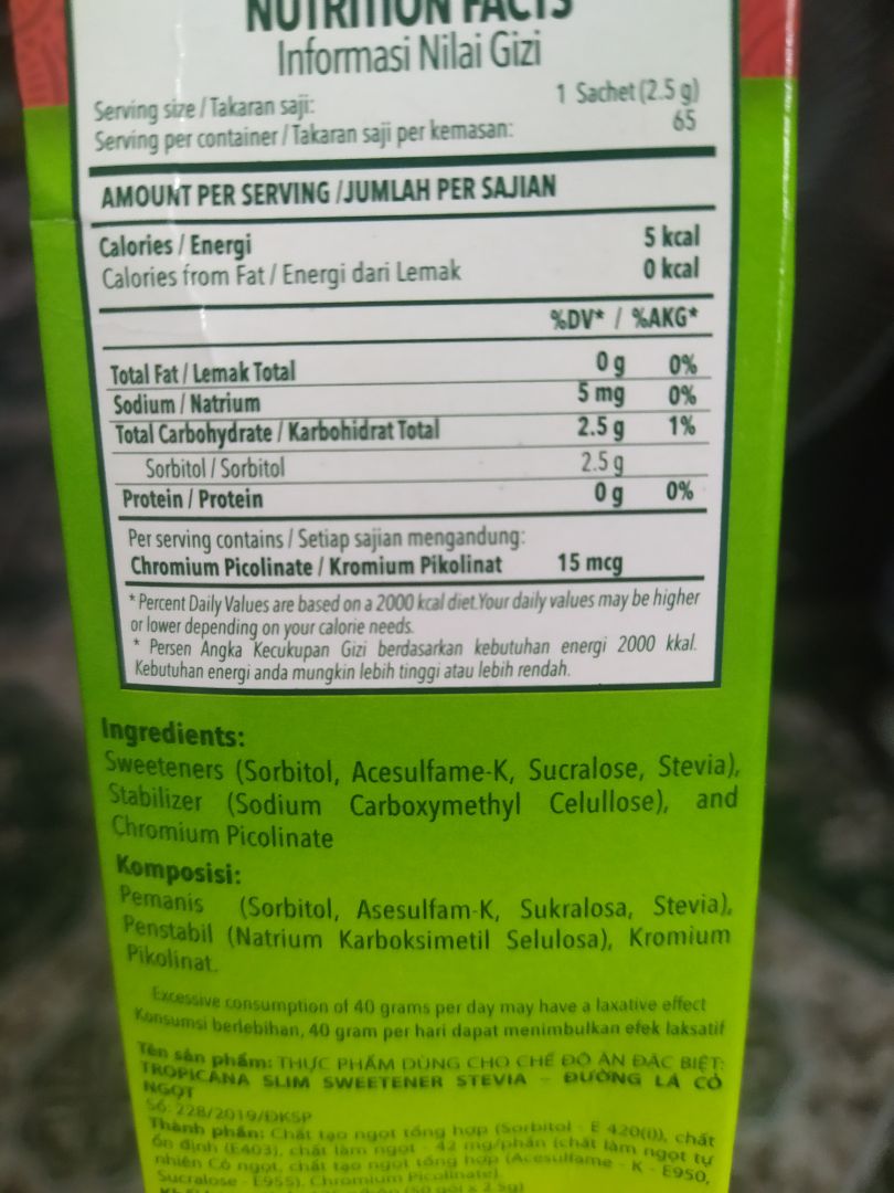 Không phải stevia nguyên chất, pha với suc và Acesulfame (có kn gây ung thư). Shop không ghi rõ thành phần hay để ảnh có tp nên gây hiểu lầm. Đổi trả thì lằng ngoằng