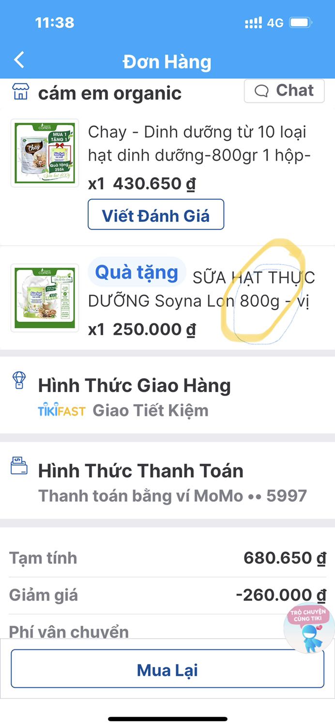 Sản phẩm tặng ghi 800r nhưng giao lại hộp 400g. Mọi người mua xem kỹ trước khi mua