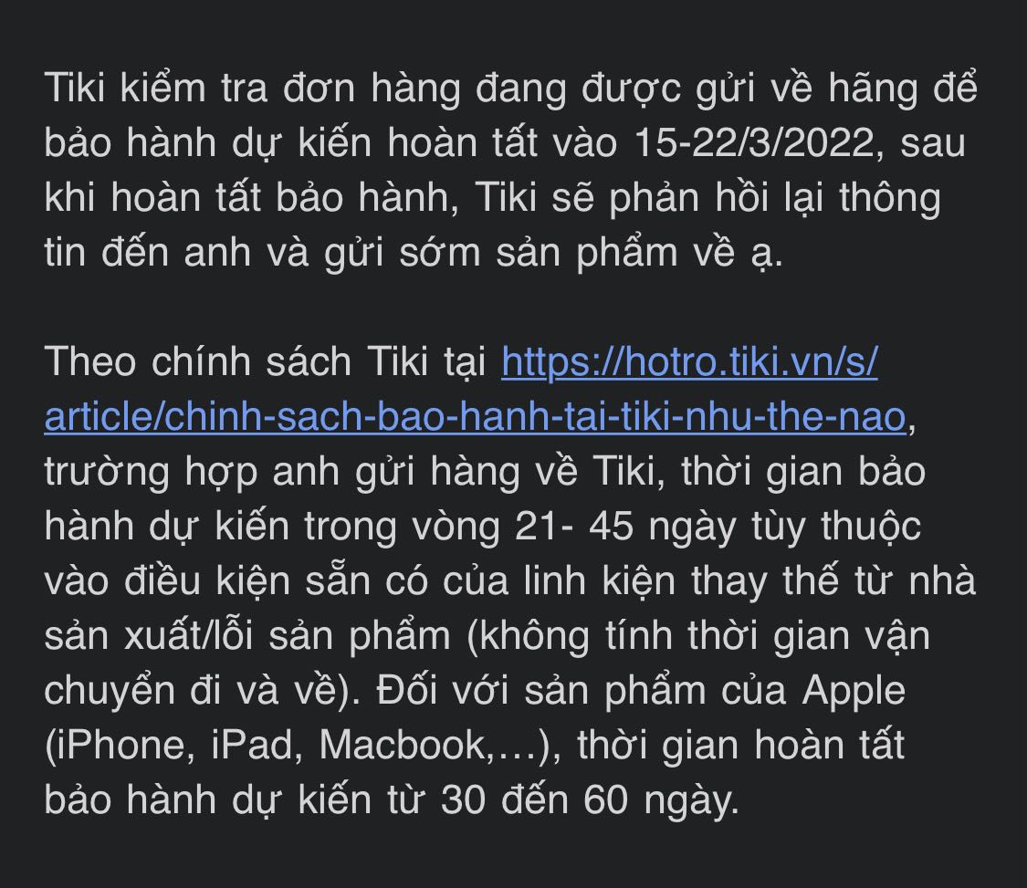 Tai nghe mua về xài chưa được 2 tuần đã gặp quá nhiều lỗi
- Âm thanh hai bên phát ra không đồng bộ
- Đang xài thì mất kết nối
- Nút chức năng cho hai bên tai lúc xài được lúc không
- Chức năng xuyên âm thì lại bị rè

Gửi bảo hành mất thêm kha khá thời gian để chờ đợi, phản hồi của CS thì mình phải chủ động email hỏi mới thông báo tình trạng bảo hành

Nói chung trải nghiệm mua hàng lần này quá tệ. Mình đã luôn tin tưởng mua hàng điện tử, hàng giá trị cao trên tiki nhưng giờ tiki không còn uy tín nữa. Có lẽ đây là lần cuối mình mua hàng ở tiki