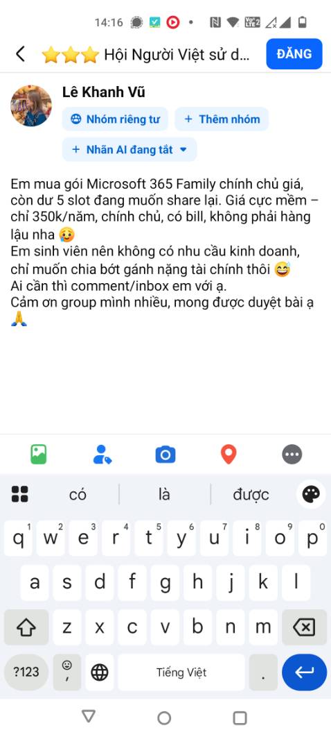 Ai có nhu cầu muốn share gói với mình thì liên hệ mình *** nha, vì mình chỉ xài có 1 slot nên mình muốn share cho đỡ phí với để giám gánh tài chính xíu thui 🥲🥲 Ai có nhu cầu muốn share gói với mình thì liên hệ mình *** nha, vì mình chỉ xài có 1 slot nên mình muốn share cho đỡ phí với để giám gánh tài chính xíu thui 🥲🥲