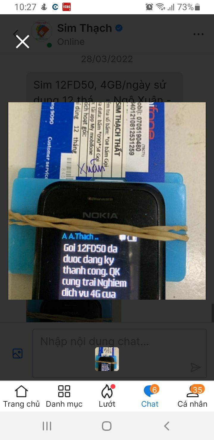 mình đặt mua sim ngày 25/03/2022 shop đóng gói cái ào bên vận chuyển nhanh chóng nữa nên ngày 27/03/2022( ngay chủ nhật) đã nhận được hàng. Thích ghê lần đầu mình mua sim mà bị trôi ít đến vậy. 
   Sau khi đặt sẽ được shop gửi cái hình kích hoạt
    Mình đặt thêm 1 đơn khác nữa do thấy làm ăn ổn thỏa, mong đơn sau nhận hàng cũng nhanh như này.
Cảm ơn shop và Tiki nhé. mình đặt mua sim ngày 25/03/2022 shop đóng gói cái ào bên vận chuyển nhanh chóng nữa nên ngày 27/03/2022( ngay chủ nhật) đã nhận được hàng. Thích ghê lần đầu mình mua sim mà bị trôi ít đến vậy. 
   Sau khi đặt sẽ được shop gửi cái hình kích hoạt
    Mình đặt thêm 1 đơn khác nữa do thấy làm ăn ổn thỏa, mong đơn sau nhận hàng cũng nhanh như này.
Cảm ơn shop và Tiki nhé.