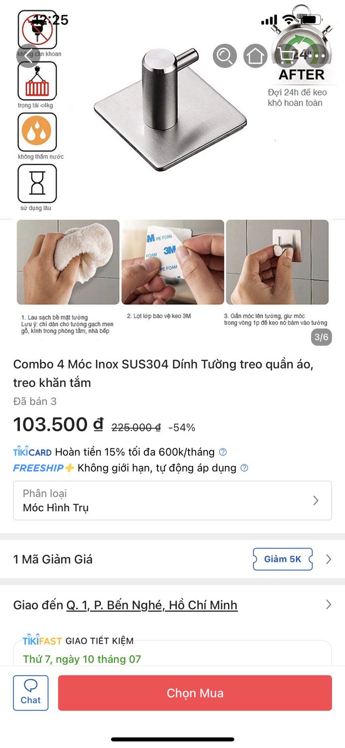 Mình đặt móc dán 3M mà khi nhận được hàng thì sử dụng keo