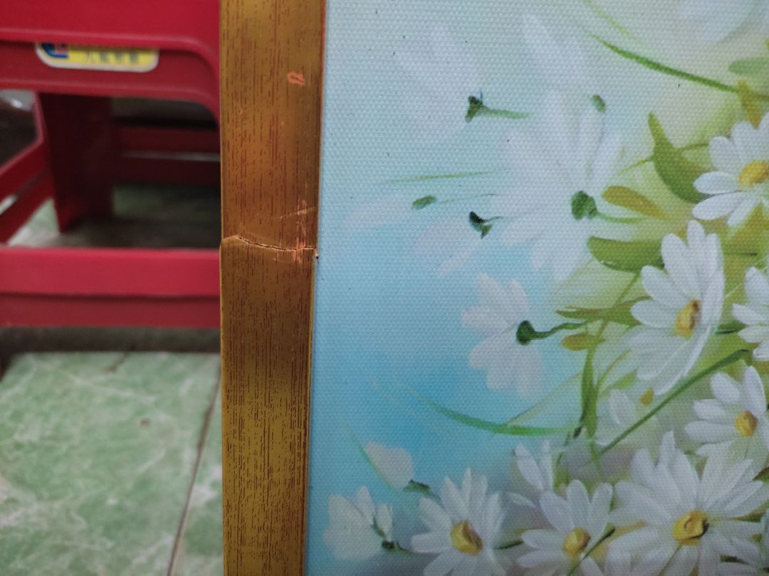 Tranh giao về bị gãy khung, đóng gói rất lỏng lẻo chỉ bọc xốp bên ngoài, thất vọng