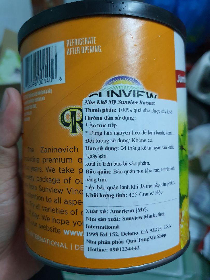 Sản phẩm chính hãng. Nho khô ăn vừa miệng không quá ngọt. Shop bán hàng giá tốt. đã mua của shop nhiều sản phẩm chất lượng. Vote 5 sao