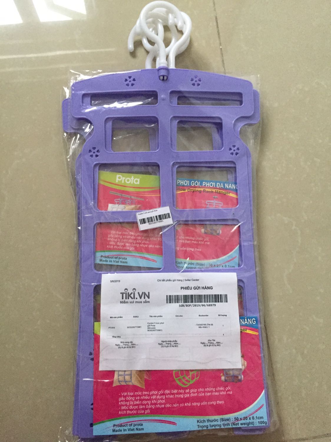 Nhận được hàng cũng bình thường , ko nhanh,ko muộn. Móc đẹp,nhựa cũng Ok.mua giá cũng bình thường ,ko hẳn là rẻ. Đóng gói đẹp.