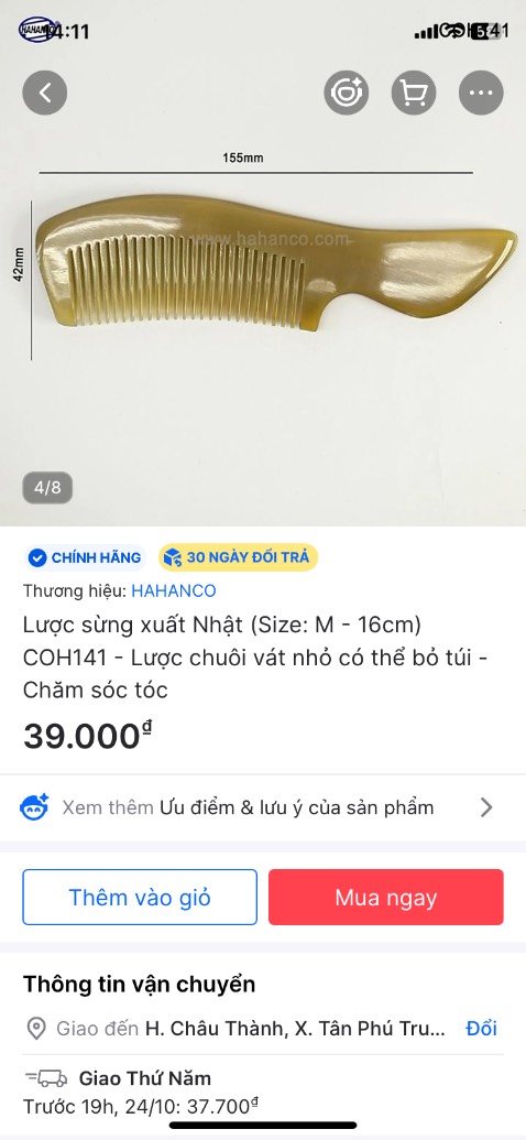 - Giao hàng đúng mẫu!
- Lược đẹp! Tặng Shop 5 sao.