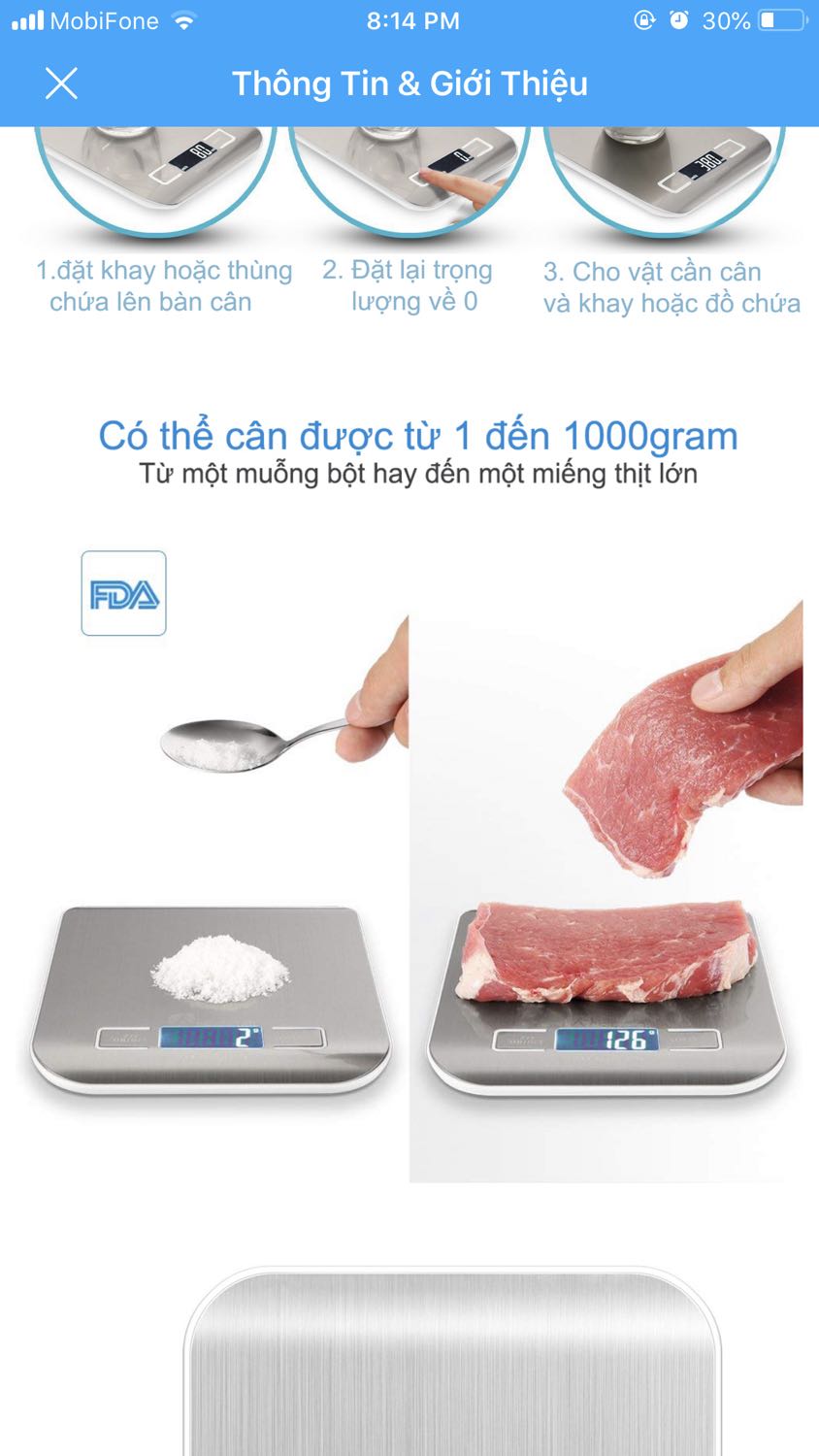 Sản phẩm quảng cáo cân được từ 1g nhưng cân thử sai lệch rất lớn. Đề nghị hỗ trợ đổi trả Sản phẩm quảng cáo cân được từ 1g nhưng cân thử sai lệch rất lớn. Đề nghị hỗ trợ đổi trả