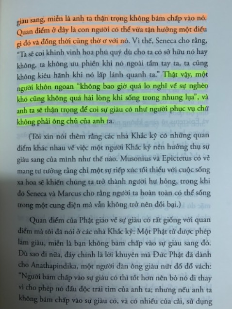 / Mình biết về chủ đề khắc kỷ cũng lâu r nhưng bây giờ mới có dịp đọc và tìm hiểu sâu hơn. Sau khi đọc thì mình thấy có 1 số điểm hơi giống của Phật giáo 1 số khác thì ko. Vì tác giả là ng áp dụng chủ nghĩa khắc kỷ vào cuộc sống, nên tác giả cũng diễn đạt khá chi tiết và rõ ràng từ quá trình hình thành cho tới cách áp dụng hiện nay 1 cách rõ. Đây cũng là 1 đề tài tham khảo cho những ai yêu thích triết học. 1 cuốn sách cũng hay và ý nghĩa. Săn sale 7.7 của tiki hài lòng vô cùng.