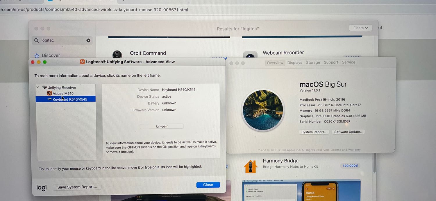 Lúc đầu order mà ko nhìn đặc điểm kỹ thuật là ko tương thích MacOs. Nhưng ai ngờ cắm vào vẫn hoạt động được trên cả 2 thiết bị chuột & phím. Mình xài con macbook pro 16 inch 2019.