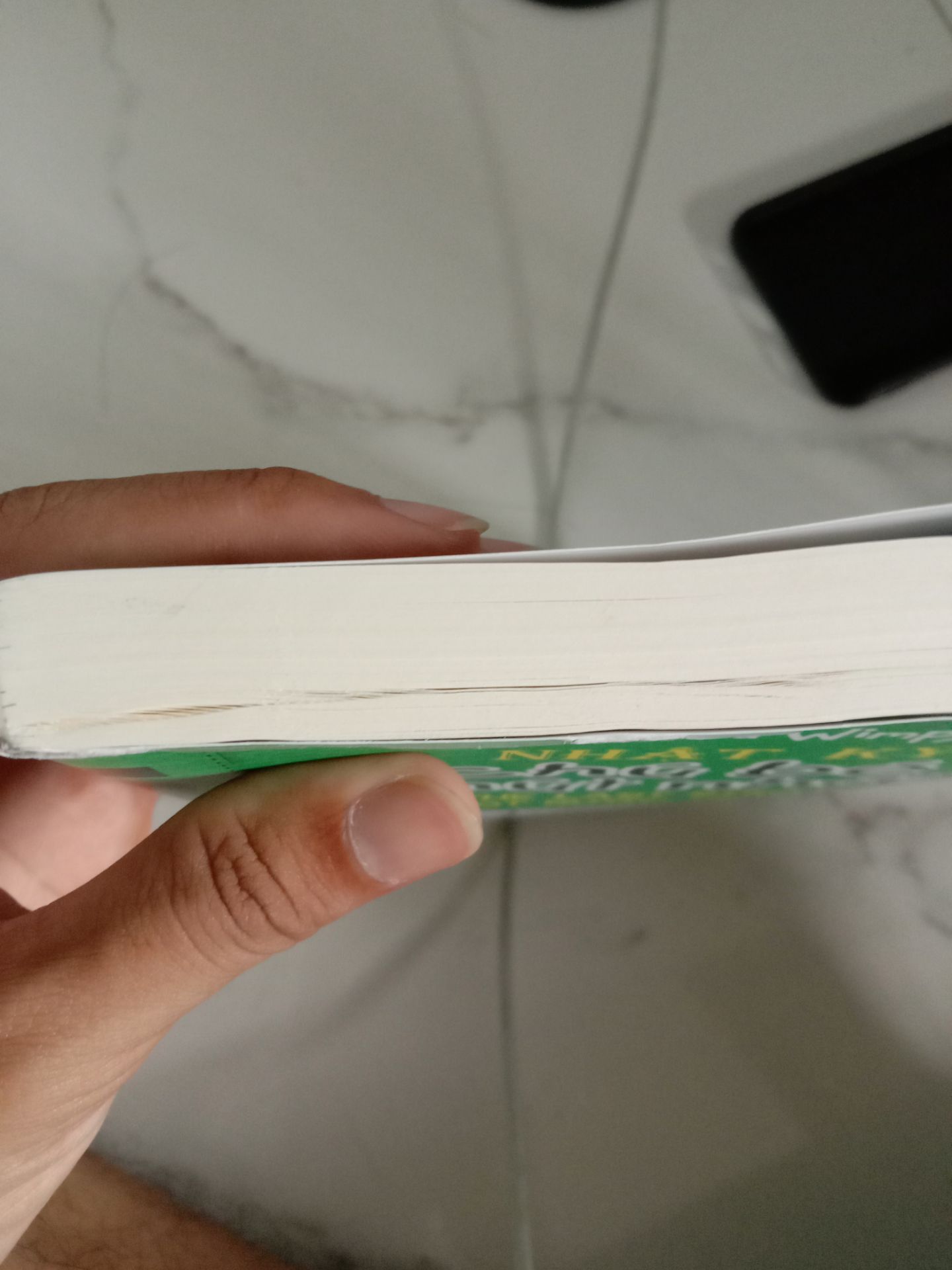 Lỗi ngay trang bìa, như là sách bị đè cấn trong 1 thời gian dài ấy,vết rất sâu không thể khắc phục được