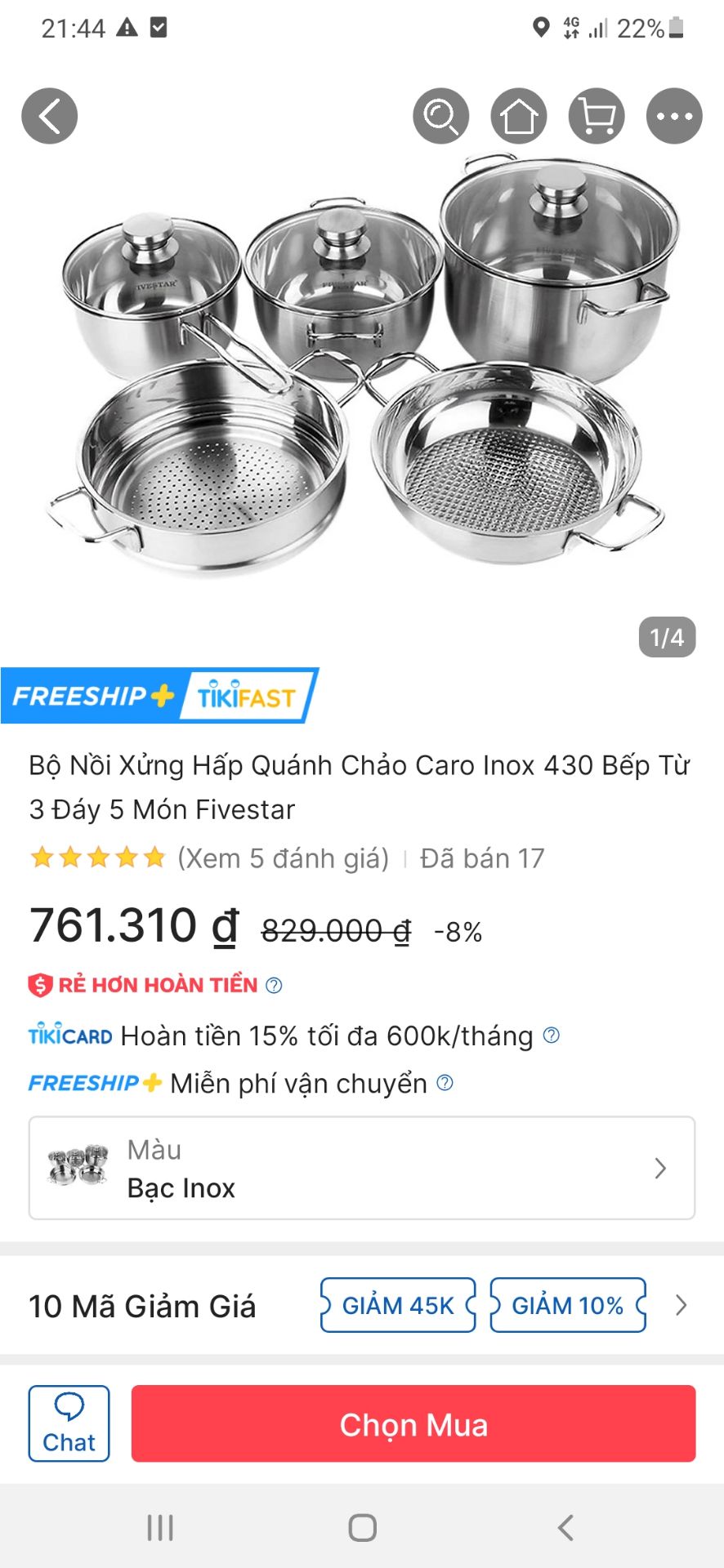 sản phẩm đẹp nhưng nồi có 1 vết xước, mới mua xong hôm sau lại giảm giá, ( hụt hẫng)