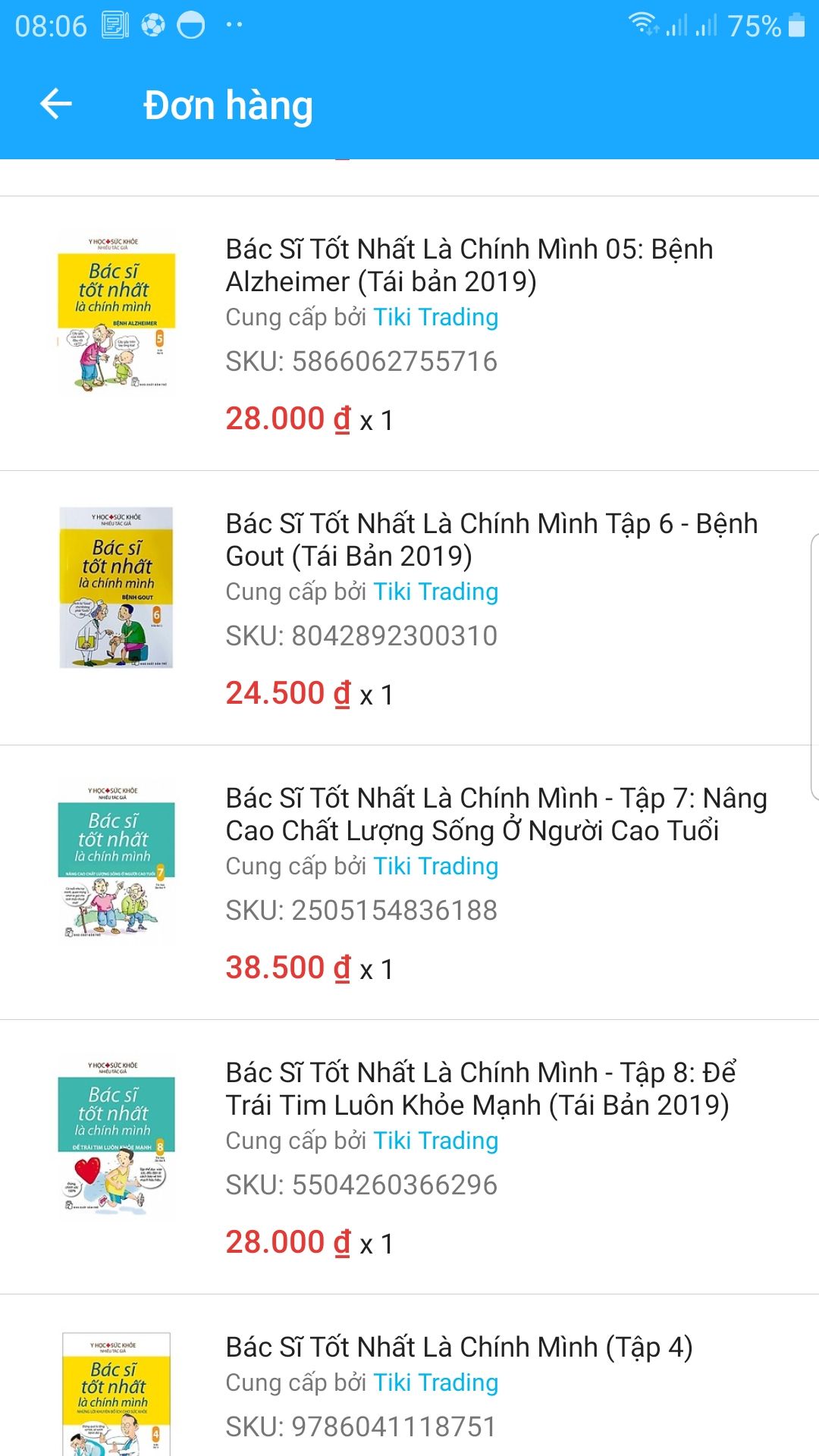 Tôi chọn mua trọn bộ bác sĩ tốt nhất chính là mình. Tuy nhiên khi nhận thì có 2 cuốn tập 3 và không có cuốn tập 5. Kính đề nghị Tiki kiểm tra lại giao đúng sách cho tôi. Trân trọng./.