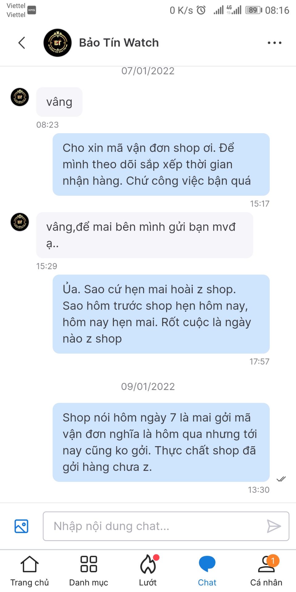 nhà bán hàng gởi hàng lỗi không xài được. khi gởi hàng về lại cho shop nhờ đổi trả. shop nhận hàng từ ngày 1 tháng 1 đến nay 10 ngày rồi vẫn không gởi hàng đổi. nhắn tin thì shop trả lời qua loa và im lặng không phản hồi tin nhắn. ko đổi hàng cũng không thèm hoàn tiền. shop này làm ăn mất uy tín