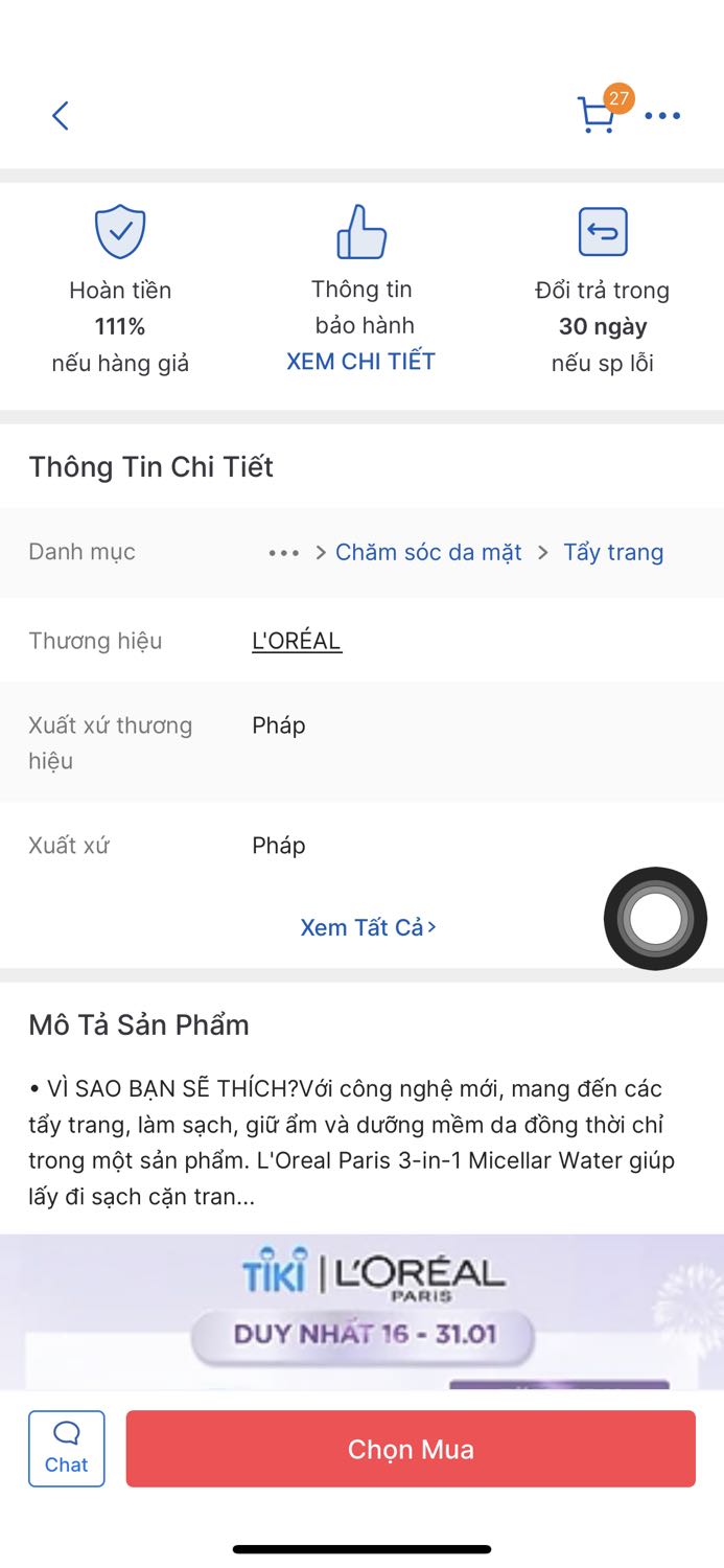 Mô tả:
-Xuất xứ thương hiệu: Pháp 
-Xuất xứ: Pháp (Tiki ko ghi gì nhưng dòng này là mô tả xuất xứ hàng hoá)

Hàng giao thực tế có xuất xứ Trung Quốc
Trước giờ mình tin tưởng Tiki nhưng xem qua một số comment 1 sao thì vấn đề này ko phải chỉ có mỗi mình gặp.
