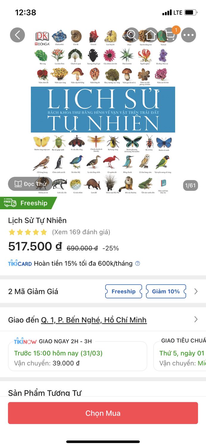 Giao hàng nhanh, đặt 1 ngày hôm sau đã nhận. Sách dày, cuốn này mình đã coi sơ trc nên nội dung ko bàn cãi, tuy nhiên Tiki đóng gói hàng ko kĩ, chỉ có 1 lớp carton mỏng bọc bên ngoài, thậm chí lúc lấy hàng còn nhìn thấy dc cuốn sách ở trong luôn, đề nghị tiki xem lại khâu gói hàng, mình đọc comment thấy khá nhiều bạn than phiền về việc đóng gói cuốn sách này rồi?