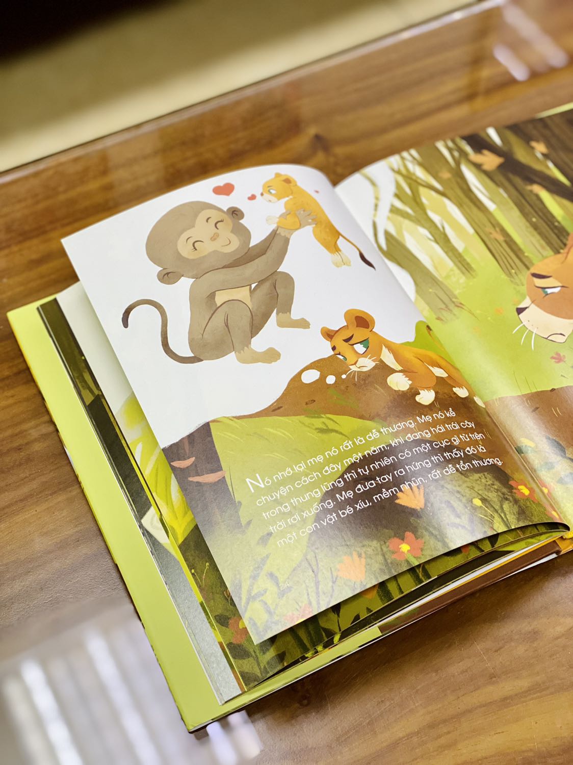 + Nhà bán giao hàng nhanh như một cơn gió. Mình săn sale trưa 11/11 mà hôm sau đã nhận được sách. Đơn 2 quyển đóng gói ổn, sách được bọc màng co, nguyên vẹn, không bị hư hại gì. 
+ Sách bìa cứng, khổ to, có áo bìa; in màu toàn bộ trên giấy bóng, chất lượng giấy tốt, dày dặn, hình minh họa sinh động. Câu chuyện về mẹ con sư tử phù hợp để kể cho các em nhỏ nghe vào mỗi tối trước khi đi ngủ.