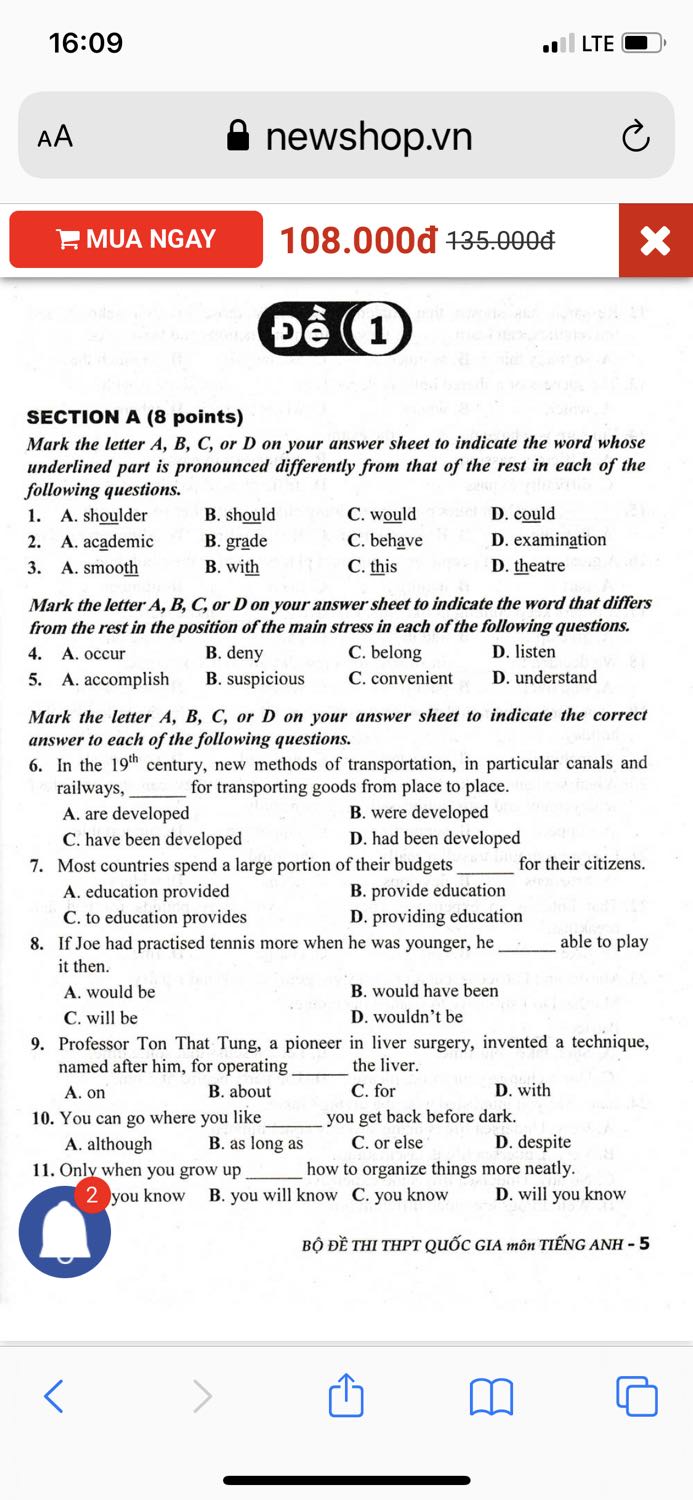 Thích đề của Lưu Hoằng Trí, tuy nội dung đề hơi cũ không còn sát với đề bây giờ, nhưng những câu hỏi về ngữ pháp, idioms và phrasal verbs, collocations, giới từ ... (tất cả các câu trừ phần phát âm, bài đọc hiểu và từ vựng nâng cao) hay, kinh điển
