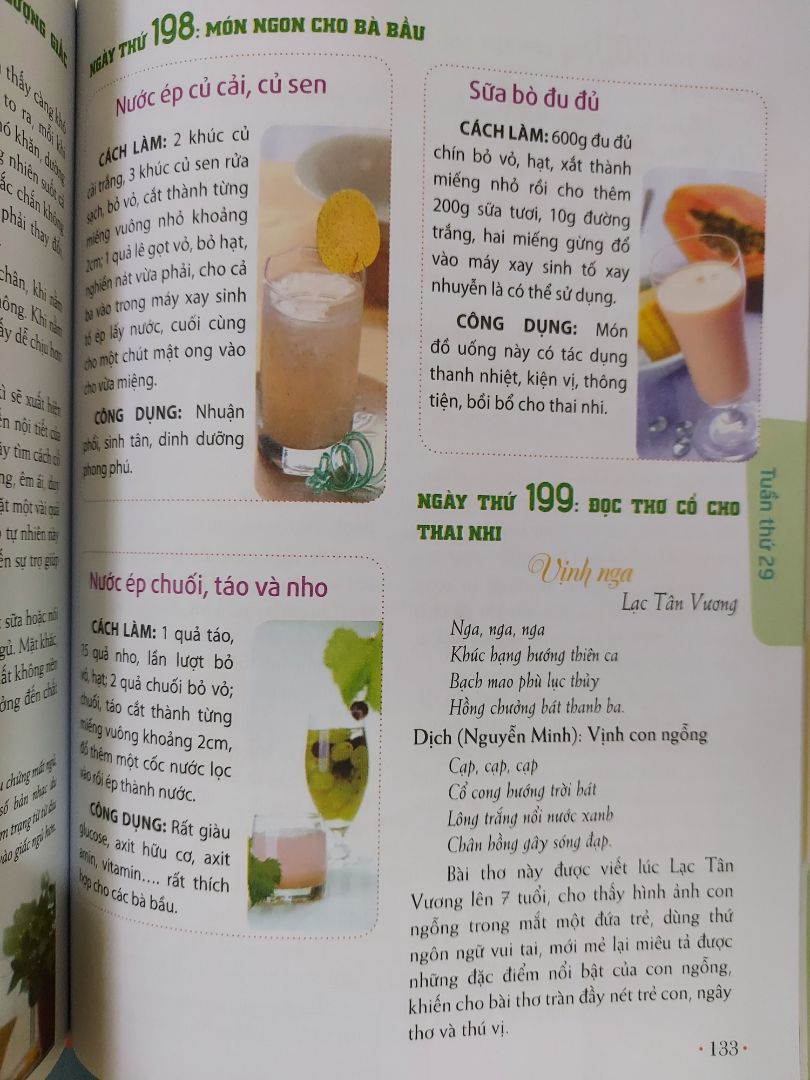Đầu tiên mình mua cuốn "Mang thai thành công 280 ngày mỗi ngày một trang sách" đọc thấy hài lòng về văn phong và cách trình bày, sách phù hợp với người ngán chữ như mình, mình đọc sách thấy hạnh phúc và trân trọng sự có mặt của con vô cùng nên đặt mua thêm 2 quyển nữa là "thai giáo theo chuyên gia" và "hành trình thai giáo". Mỗi quyển có ưu điểm riêng. Với người lần đầu làm mẹ như mình còn nhiều bỡ ngỡ đọc "Mang thai thành công" giúp mình có sự hiểu biết và an tâm hơn, đặc biệt những ai chuẩn bị làm mẹ mình khuyên nên đọc qua quyển sách này trước để có sự chuẩn bị chu đáo trước khi mang thai. Mình khá tiếc vì biết đến sách muộn nên đã không có sự chuẩn bị chu đáo cho con. "Thai giáo theo chuyên gia" là cuốn sách thứ 2 nên có, bổ sung kiến thức thai giáo cho mẹ bầu. Cùng 1 tác giả nên ai đã yêu thích "mang thai thành công" cũng sẽ yêu thích sách này. Các mẹ bầu nên đọc nhé!
Nếu mẹ bầu yêu thích đọc có thể tham khảo tiếp "hành trình thai giáo" cuốn này có hướng dẫn thêm công thức dinh dưỡng cho mẹ bầu, nhiều nét vẽ trẻ thơ ngô nghê sẽ tạo cho bạn niềm hạnh phúc và hân hoan được gặp con, vẫn là 1 quyển sách hay tuy nhiên theo cá nhân mình không thích quyển này như 2 quyển trên lắm vì nội dung khai thác không mới mẻ và thu hút, ai thích đọc có thể tìm đọc thêm để bổ sung kiến thức, còn về cảm quan mình không đánh giá cao quyển này, có thể do khác tác giả chăng!?!