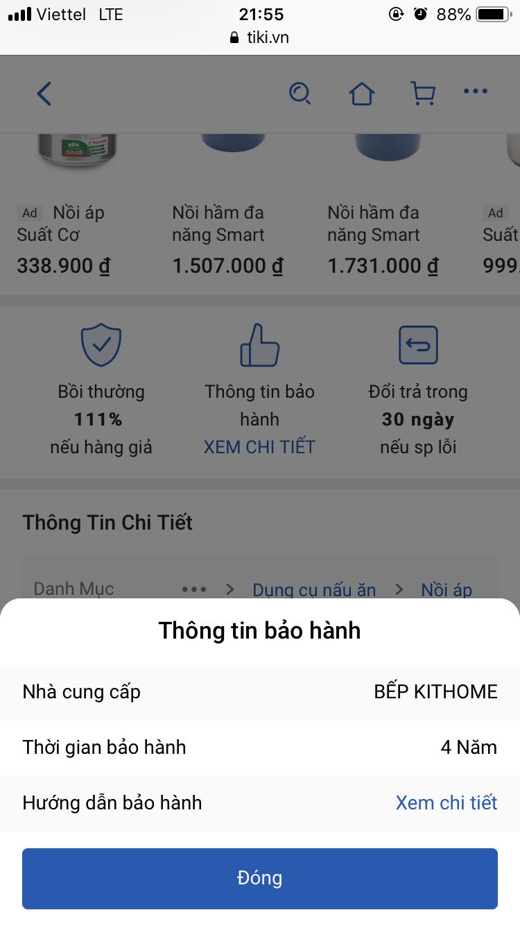 Theo thông tin đăng trên trang Tiki thì sản phẩm được bảo hành 4 năm. Nhưng thẻ bảo hành đính kèm theo sản phẩm lại đánh dấu 1 năm và Ron làm kín chỉ bảo hành 6 tháng. Đề nghị làm rõ về vấn đề bảo hành! Có gửi hình ảnh đính kèm.