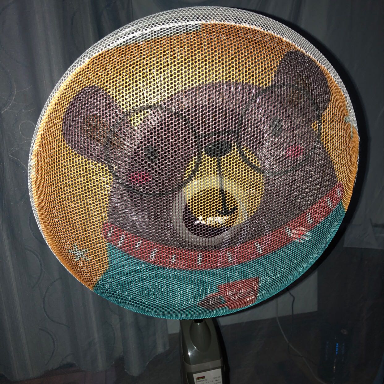 Lưới lớn, bọc được cả phía sau của quạt. Có hình rất dễ thương