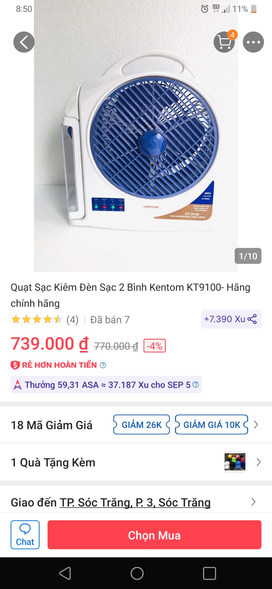 quảng cáo là quạt có 2 bình điện . khi giao hàng lại là quạt chỉ có 1 bình điện . giao hàng ko như quảng cáo . đề nghị tiki hoàn trả đơn hàng trả mình  .