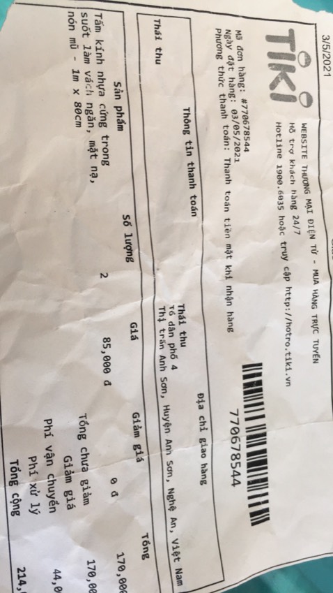 Nhờ shop xem lại tôi đặt mua 2 cuộn như hỉnh mà nhận chỉ có 1 nhưng thanh toán tiền lại là2 cuộn ạ .