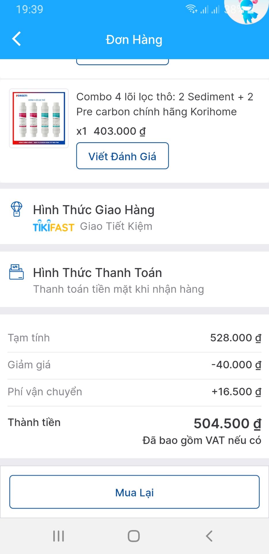 Đơn vị vận chuyển của Tiki là JNT đang trong vùng dịch nên giao hàng lâu, phải ra chốt giao hàng mới nhận được hàng. ko giao tận nơi.
Lắp vào ok.