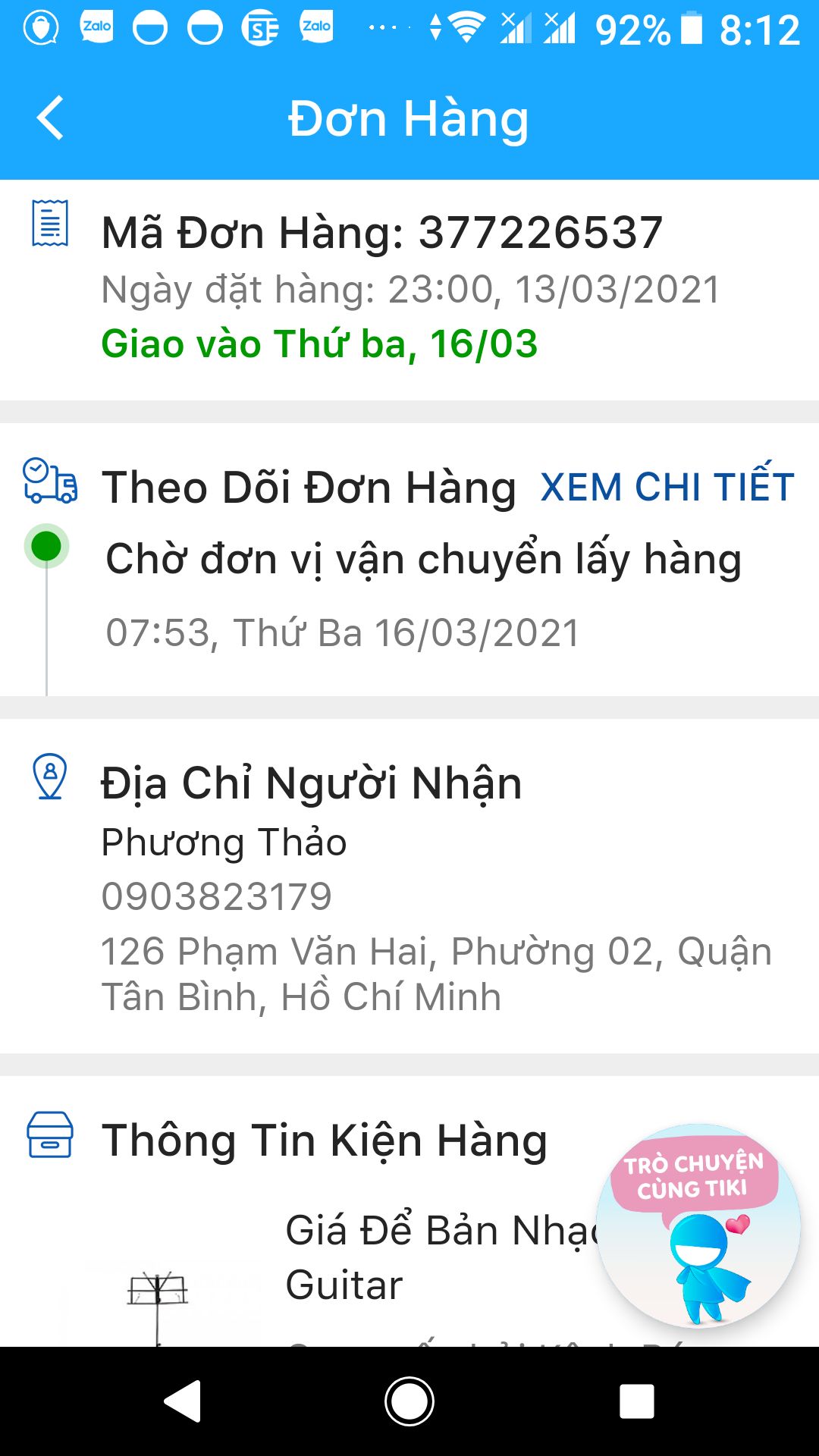 Tôi đặt cùng lúc 2 sản phẩm : micro và giá để tập nhạc .
tổng số tiền tôi phải thanh toàn khi nhận 2 sản phẩm trên là 113.000đ
Tại sao TiKi tách ra sản phẩm nào tôi cũng phải thanh toán 113.000đ.
Ngày thứ chai ,tôi đã nhận micro và đã thanh toán 113.000đ.
Hôm nay, có thông báo tôi phải chuẩn bị 113.000đ để nhận giá để tập nhạc. 
Có nhầm lẫn hay sai sót gì ở đây ????
