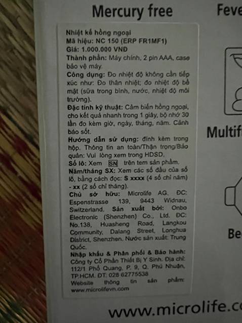 Ngoại quan: Sản phẩm có ngoại quan tương đối giống với mô tả, sản phẩm chính hãng có vỏ hộp nhìn xịn xò. Được tặng kèm 5 cây nặn mụn. hahaha
Xuất xứ: Thương hiệu Microlife của Trung Quốc.
Sản xuất: Tại China anh hùng. 
Chất lượng: Nhiệt kế hồng ngoại đo tránh cho kết quả nhanh chỉ trong 1s, có thể đo nhiệt độ cơ thể và nhiệt độ môi trường vật như sữa, nước,... Tuy nhiên, kết quả sẽ có độ xê dịch nhất định.
Thời gian giao hàng: Do có sử dụng gói Tiki Now nên thời gian giao hàng nhanh, đặt từ 10:04, Thứ sáu 11-*** đến 08:39, Thứ bảy 12-*** sản phẩm đã được giao đến. 
Thái độ nhân viên giao hàng: Ổn, chịu hợp tác với tôi trong việc giao hàng. 
Giá sản phẩm: Mua với giá được áp mã giảm giá nên cũng hợp lý, miễn phí ship. 
Tổng quan: Sản phẩm phù hợp với những ai muốn sử dụng hàng chính hãng với một giá tiền và chất lượng sản phẩm tương đối. Bên cạnh đó, thời gian và dịch vụ giao hàng ổn. Cảm ơn mọi người đã đọc.