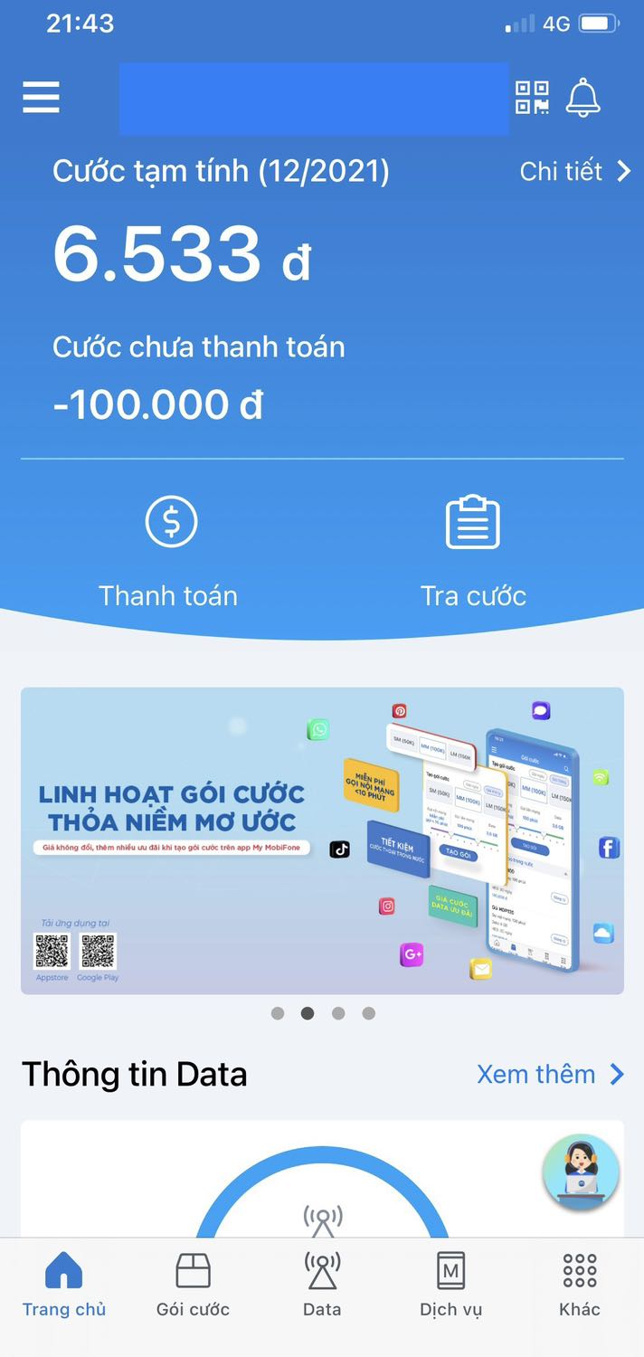 Mình ở Q8, HCM. Mua sim 6 tháng, Shop vừa kích hoạt thì dùng thấy tạm (~10Mbps) dc 2 ngày, sang ngày thứ 3 chậm rì (~2Mbps). 

Tải app My Mobiphone thì như hình dưới, (sim 6 tháng mà app hiển thị như sim 1 tháng), đang liên hệ shop giải quyết, ko biết có bị *** ko :(