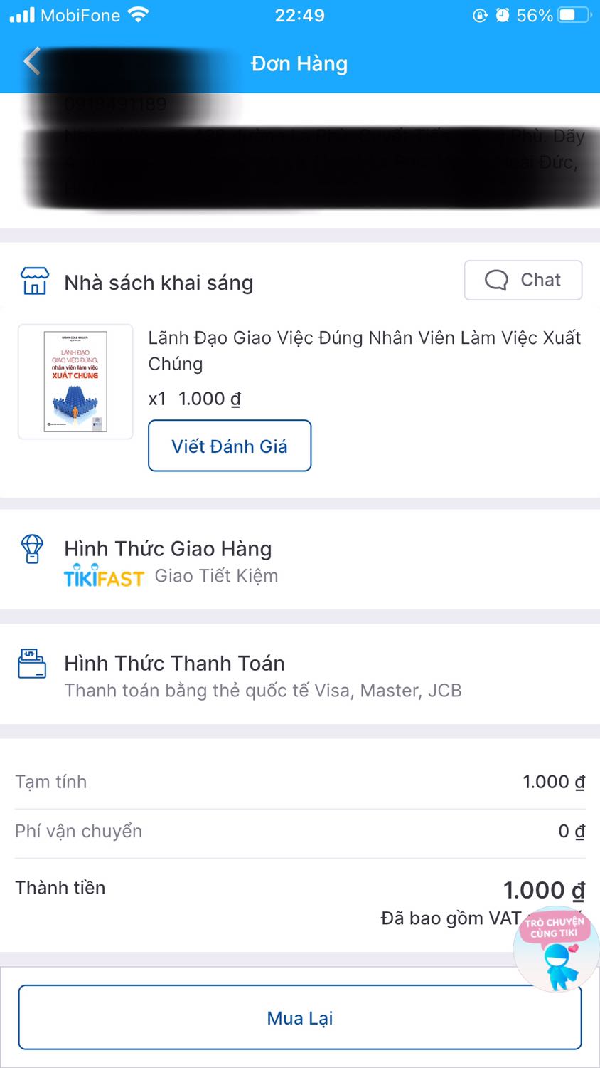 Ko biết phải nói gì và đánh giá * ra sao, nhưng đơn mua 1k khách vui nghĩ săn được sale nhà bán và tiki đợt 12/12. Nhưng rồi shop inbox là xin lỗi, shop ko bán giá đó được, khách huỷ đơn và đặt lại giùm shop. Mình bảo huỷ đơn thì shop liên hệ tiki hỗ trợ đi. Hình như shop chưa hiểu ý mình thì phải, mua hàng ở tiki sau khi đã đặt đơn thành công và có thanh toán trước qua thẻ rồi thì phần quản lý đơn hàng phía người mua không có lựa chọn huỷ đơn shop à, shop liên hệ tiki rồi huỷ đơn và họ hoàn lại tiền vào thẻ mình được mà, có vấn đề gì đâu, shop cố quá, vẫn giao đến một quyển note, thành thực mình cũng ko biết nên đánh giá sao thế nào, đây mình lấy vd ảnh bên dưới nè shop, khách đặt hàng ở tiki xong chỉ có mua lại mua tiếp thui, không có chỗ nào huỷ đơn đâu shop, đơn hàng có vấn đề từ phía người bán, thì shop chủ động liên hệ tiki để huỷ thui, cố quá để gửi hàng đi làm chi zậy à. Shop đọc được đánh giá thì mình mời ly trà như ảnh nhé shop. Là người bán hàng kinh doanh online, mà dính mấy cái một hai sao thì cũng khắc nghiệt quá, còn tinh thần đâu mà kinh doanh thêm, vẫn cảm ơn là shop gửi mình quyển note thay vì để tờ 1k lại trong đó. ^^ nên chốt là 4 sao nhé. Một lần nữa shop đọc được đánh giá này, nhớ ngó thử ly trà mình mời. Thân!