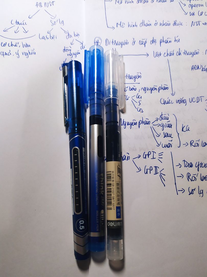 Bút trơn, mực đẹp, nhanh khô. Mk mua thử 4 loại thì có 3 loại hợp với mk, cái còn lại thì nét hơi to.
Viết vở campus thì có bị in sang trang sau, nếu viết đứng bút lên thì mực sẽ ra ít hơn, cải thiện đc 1 phần. Còn nếu đc các bạn viết trên giấy 70gsm nó dày hơn đỡ bị lem