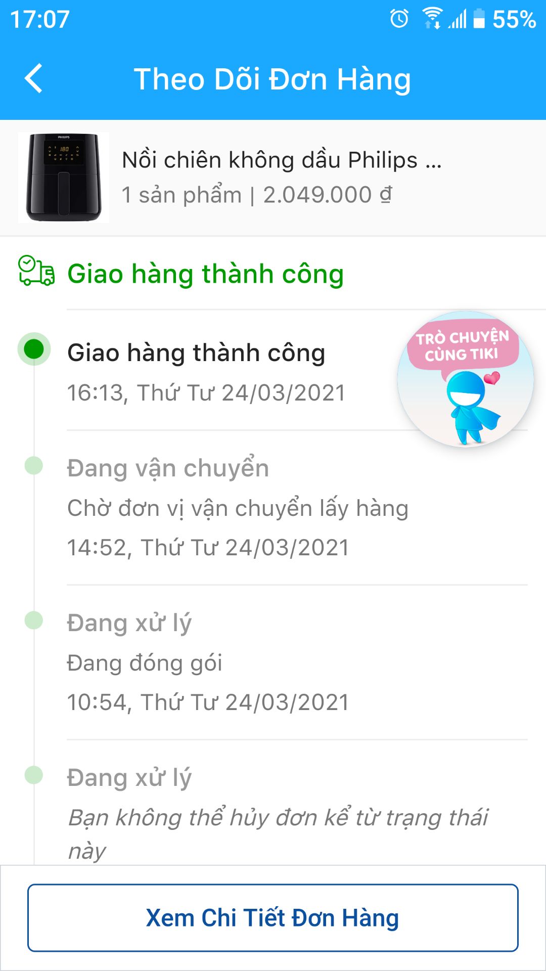 - Mình khui rất cẩn thận để kiểm tra thì rất buồn và không hài lòng ở chỗ: phía dưới đáy lồng chiên bị trầy xước khá nhiều, 2 vạch xước khá sâu ở chỗ hình cánh quạt, còn phía mé ngoài thì bị xước 1 lằn dài luôn, mình mua hàng mới vả lại có tráng lớp chống dính mà trầy xước kiểu này thật sự rất khó chịu và buồn lắm Tiki à.
- Mình còn giữ nguyên bao bì phiếu bảo hành, Tiki xem và đổi lại cho mình cái lồng chiên nào ko bị trầy xước đi (nếu khó quá thì không cần đổi hết cũng được giao đổi cho mình cái lồng thôi cho tiện)
- Tiki được 1 điều ok là giao hàng nhanh, đặt 9h mấy sáng thì 4h mấy chiều đã nhận được hàng.