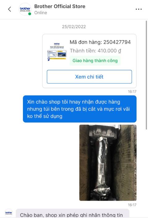 Hộp mực bên trong túi bao bì đã bị cắt từ trước, mực rơi *** bao kín hộp mực ko thể sử dụng. Shop có trả lời tin nhắn nhưng không đưa ra được phương án giải quyết chỉ bảo sẽ ghi nhận và kiểm tra bộ phận liên quan sau nhiều tuần vẫn không có phương án.
Mua đắt hơn chỗ khác chỉ vì tin tưởng cửa hàng chính hãng nhưng rất thất vọng !