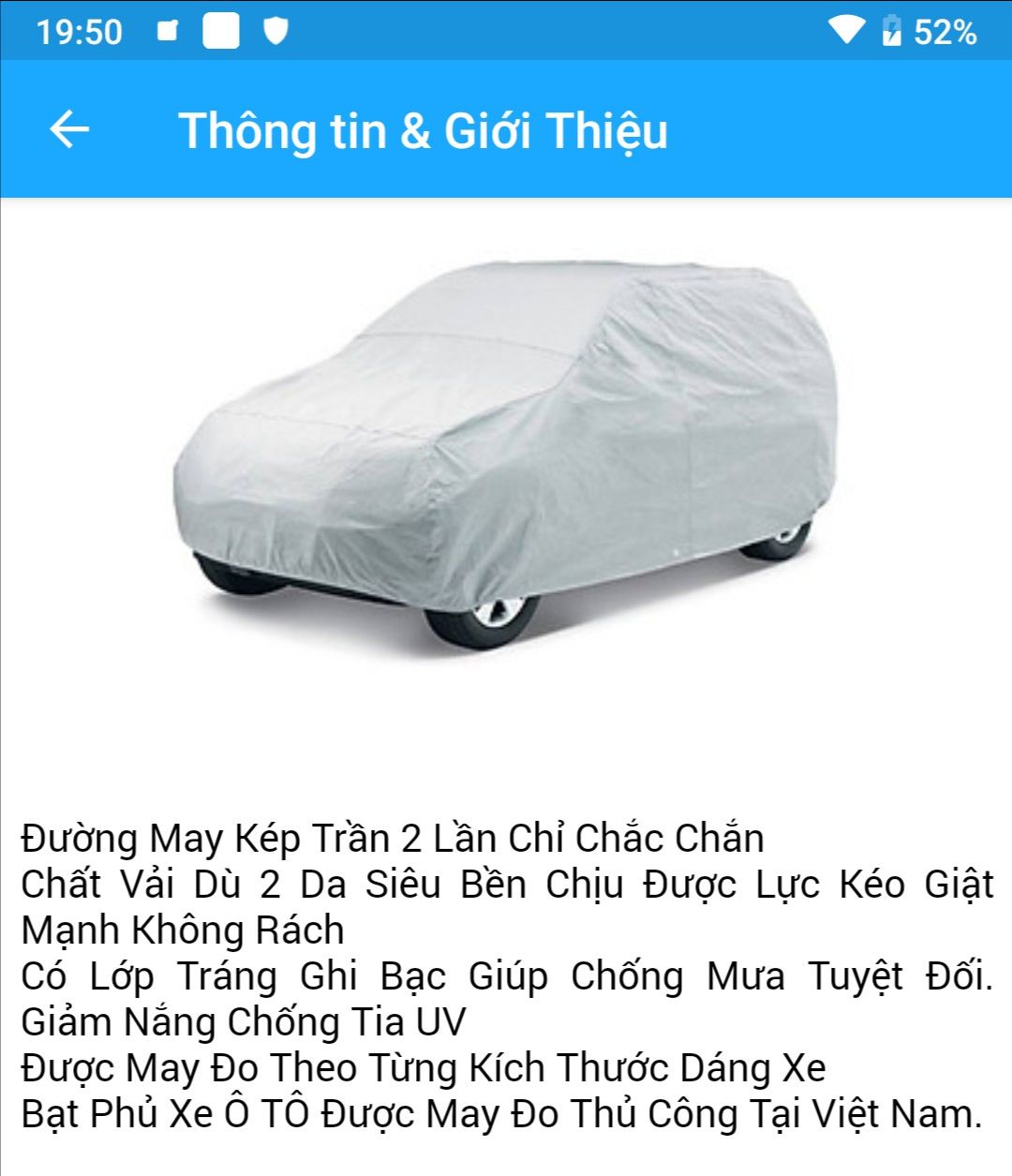 Thật sự thất vọng với shop, sản phẩm không như mô tả, không giống hình ảnh
Bạt vải li non mỏng, đường may lỏng lẻo, hàng china nhập về không phải vải dù do shop may đo thủ công theo từng loại xe