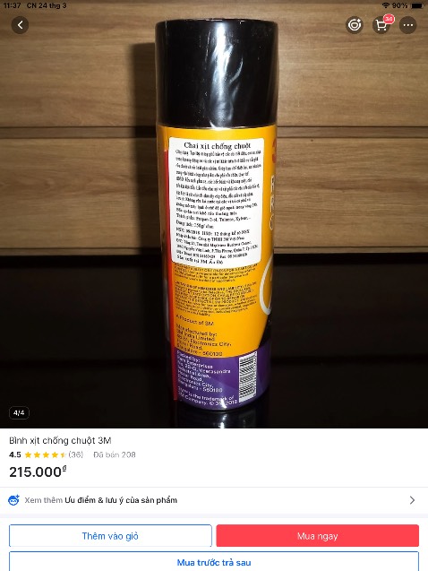 Bán hàng bình xịt chống chuột 3M của Ấn độ, đã hết hạn