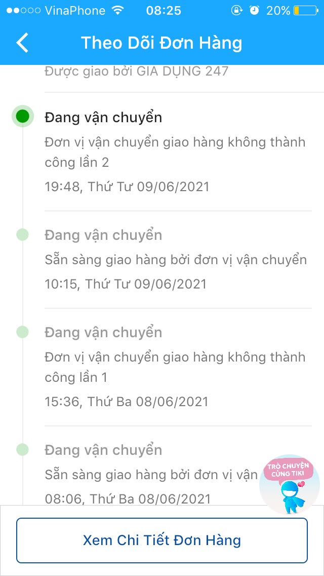 Thật sự thất vọng vì thái độ vận chuyển, không hề nhận được một cuộc gọi nào nhưng lại đánh dấu giao hàng không thành công
Nếu vì điều kiện thời tiết hay sự cố thì nên báo trước
Để chờ điện thoại cả 2-3 ngày trời vẫn không thấy
Còn về chất lượng thì cái chân đứng cuối yếu, lắp lại lần 2 là thấy gỗ nứt rồi