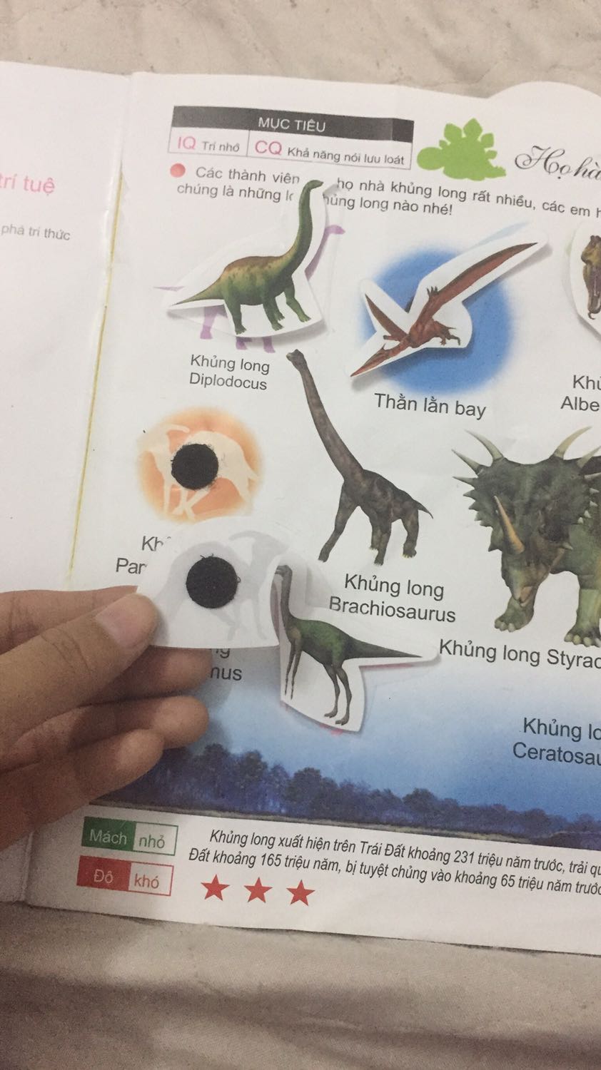 Bé mình còn nhỏ nên mình mua thêm miếng dán dính vẻol 2 mặt loại 1 cm, có keo sẵn và mua thêm giấy cứng bằng nhựa 
Xong mình gỡ hình ra dán lên giấy cứng rồi dán verol 1 miếng lên hình 1 miếng lên sách. Như vậy bé có thể chơi được nhiều lần, dán trên bìa cứng miếng bóc dán sẽ bền hơn
Các bố mẹ có thể sử dụng cách này để tiết kiệm