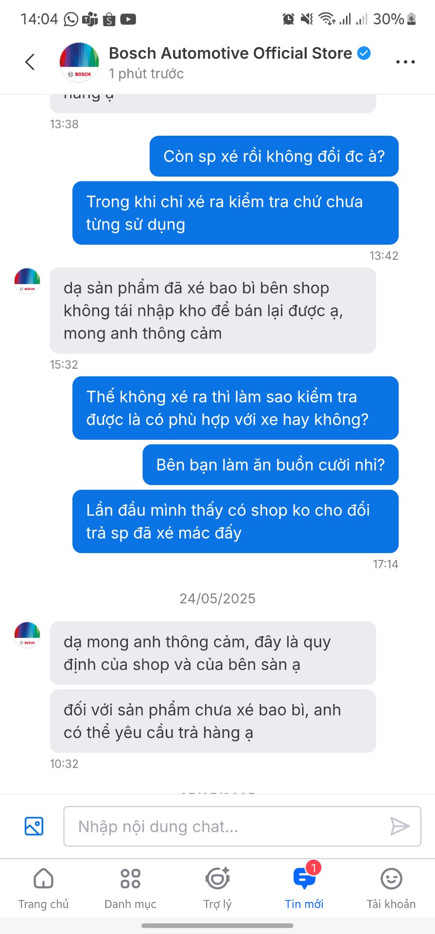 Người bán không cho đổi trả sản phẩm đã xé mác Người bán không cho đổi trả sản phẩm đã xé mác