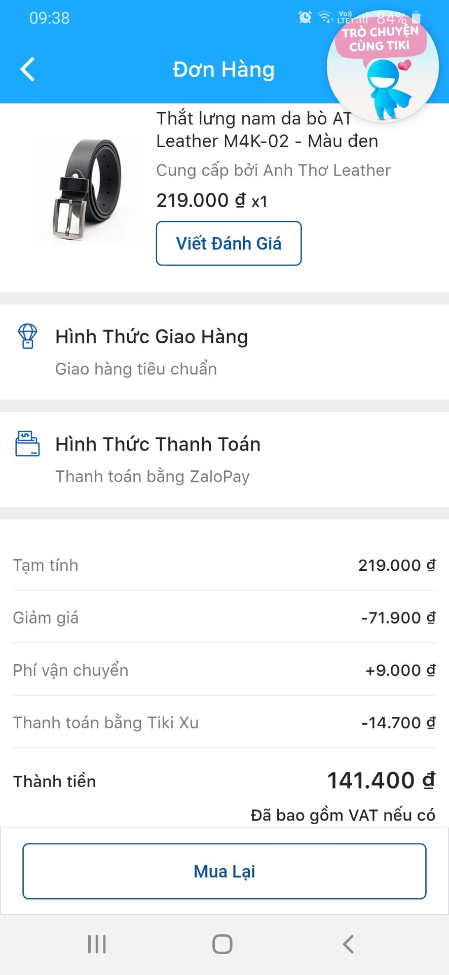 Sản phẩm chất lượng rất tốt, tiki giao hàng tốc độ xé mây xé gió. Mọi người nhớ áp mã của zalopay để được giảm giá nhé