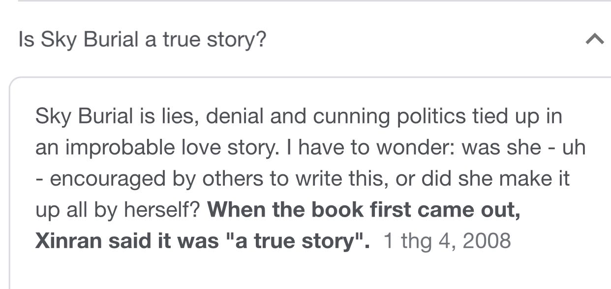 Đọc trong 4 tiếng là hết cuốn này, mình khóc lên bờ xuống ruộng xong lên gg thì ngta nói đây là cuốn sách không dựa trên câu chuyện có thật, chỉ là bịa ra để nhồi nhét yếu tố lịch sử chính trị của người TQ. Nhưng mình vẫn thấy nó khá hay🥲