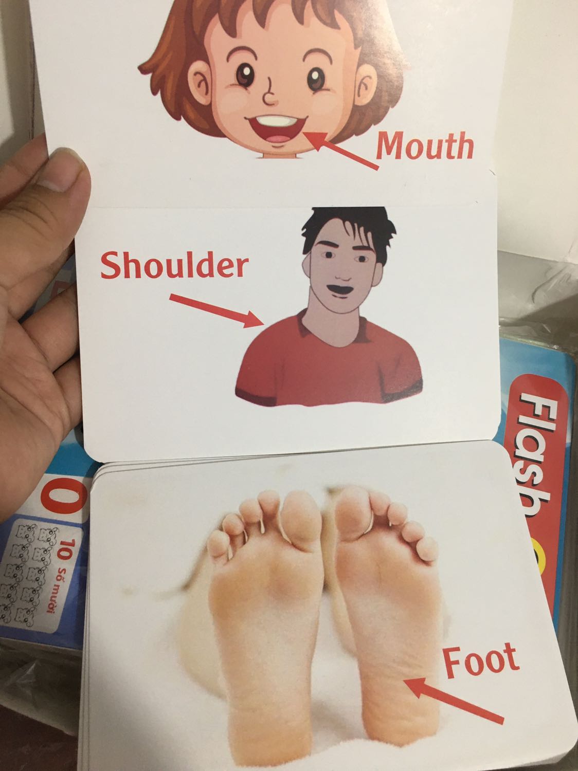 Thẻ cứng cáp, hình ảnh in khá rõ nét. Tuy nhiên chủ đề gia đình mình thấy khá trừu tượng, xong lại minh hoạ bằng hình hoạt hình các bộ phận cơ thể. Bé nhỏ ko thể hình dung ra được.
Bộ thẻ số in bị thiếu số 8 và bị thừa 1 số thẻ trắng.
Nói chung với giá tiền thì tạm chấp nhận được.