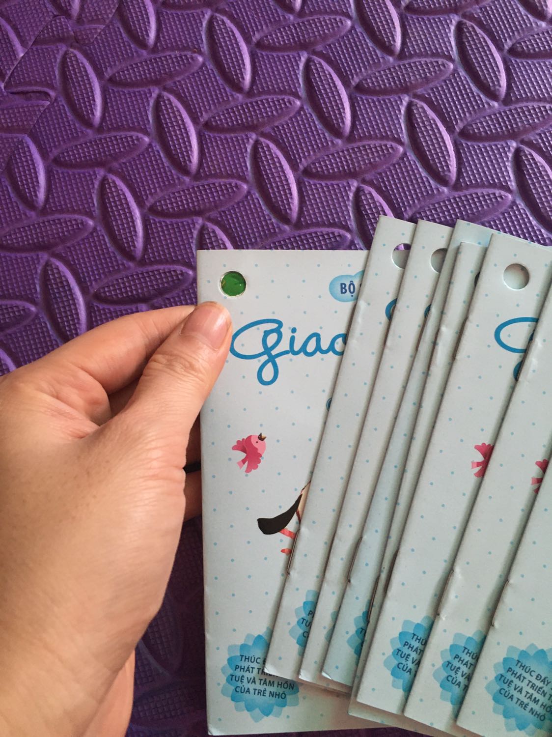 Có một cuốn sách chưa đục hết nên mình ko xâu vào được. Một cuốn bìa bị nhàu, rách một ít nữa. Khuyên nhựa bị lỗi ạ :( 
Trang sách hơi mỏng nhưng hình cũng khá dễ thương