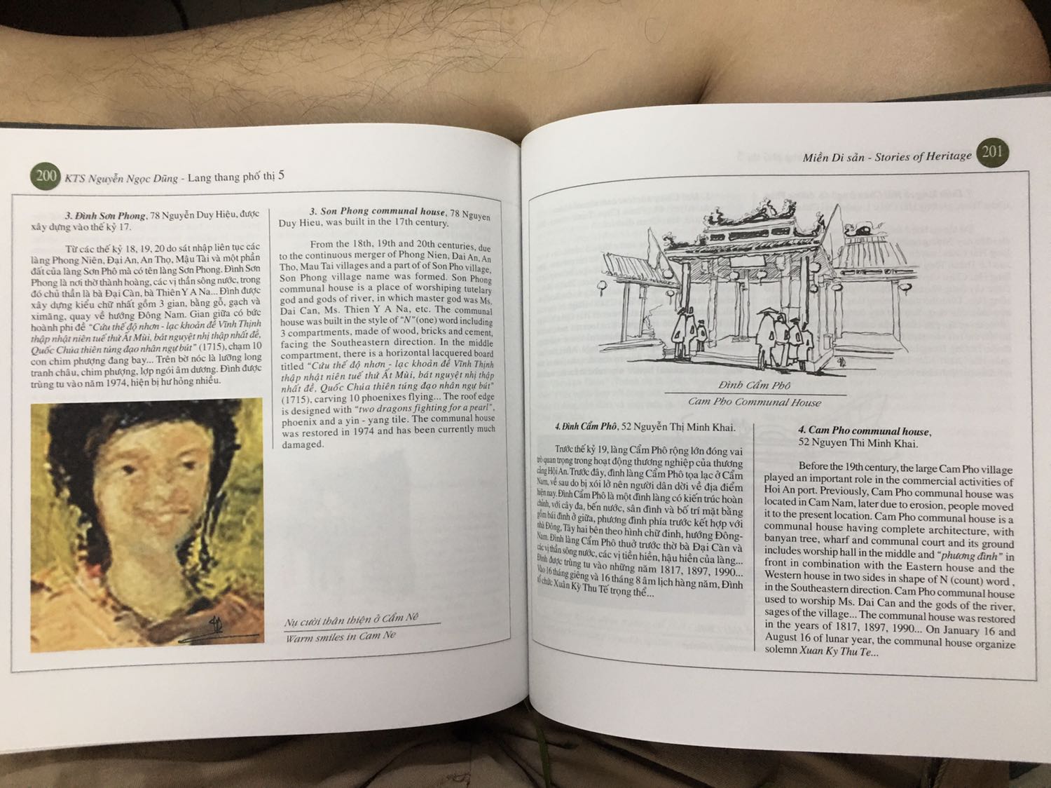 Bọc cẩn thận, giấy in mỏng nên hơi bị lồng hình và chữ ở trang sau nhưng vẫn chấp nhận được. Hình vẽ đẹp tuy nhiên có hình to có hình nhỏ không tạo được cảm giác ấn tượng. Một số hình nhìn như hình tải từ trên mạng về với độ phân giải thấp nên bị vỡ hình và mờ. Bố cục thiết kế tổng thể không tạo được sự ấn tượng. Song ngữ có những lúc lệch nhau chứ không song song. Nội dung thì rất chi tiết nói đến 10 cái lễ, 17 món ăn, 6 bãi biển, 27 điểm du lịch, 29 miền di sản, 9 cái đình, 15 cái chùa, 6 cái làng, 10 cái chợ và 11 cái cầu. Chính vì vậy mà chữ in khá nhỏ. Quyển sách này tuy không phải giáo trình học khô khan nhưng cũng không phải sách văn hoá thưởng thức hay cẩm nang du lịch đọc để giải trí. Giống như cái tên Miền di sản được lấy ra từ một chương đặt làm tựa quyển sách, quyển sách này dành cho những ai thực sự yêu thích tiếng Anh đồng thời yêu thích văn hoá Việt và muốn tìm đến những giá trị dân tộc từ mọi khía cạnh của những nơi mà cuốn sách đề cập đến. Đọc cuốn sách này cần có thời gian rảnh để nghiền ngẫm nên có thể không phù hợp lắm với số đông.