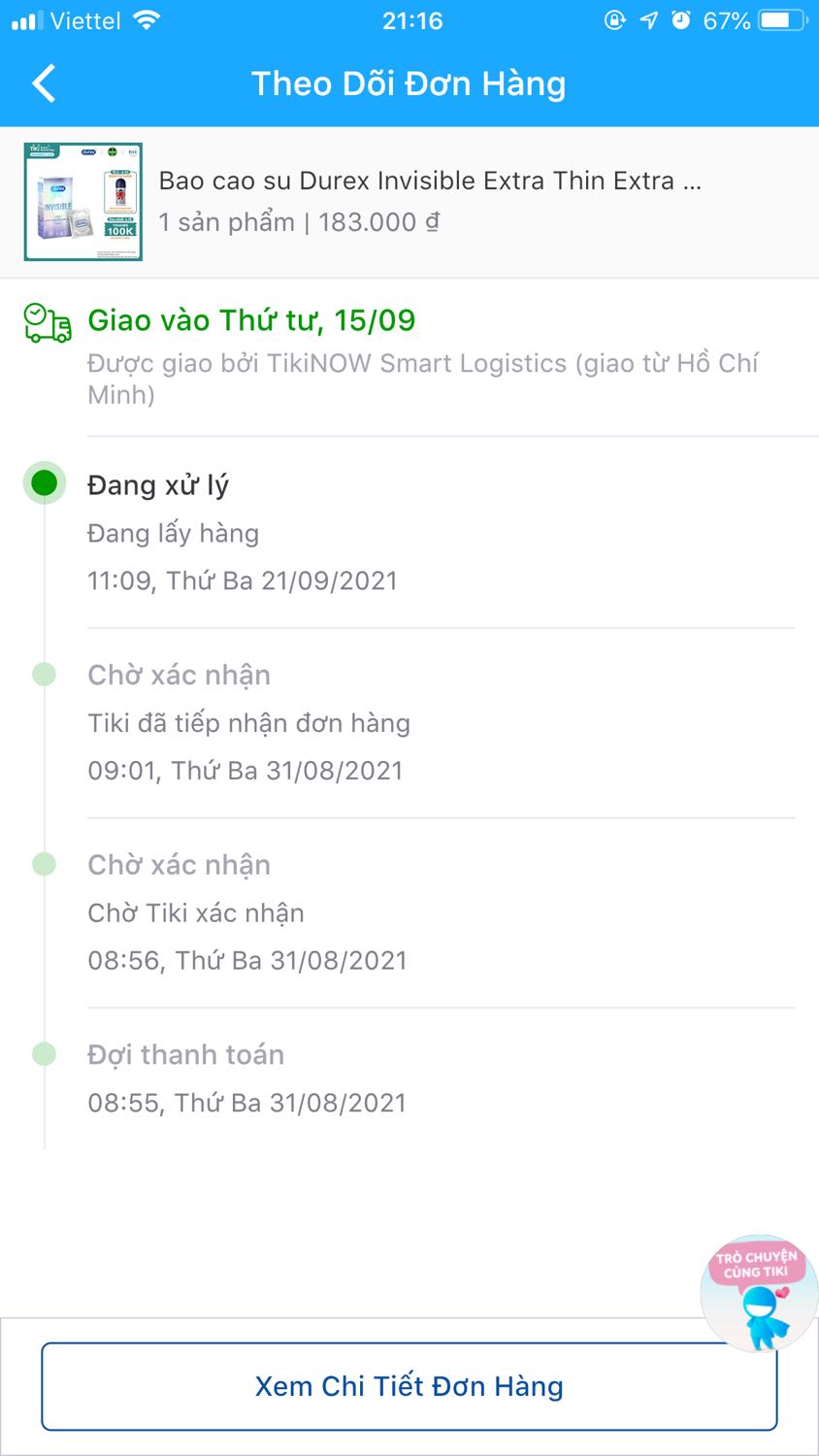 Không biết hàng chất lượng thế nào nhưng giao hàng quá lâu. Chưa có khi nào mua hàng lại chờ lâu đến vậy( đặt hàng 31/8 đến ngày 11/10 mới nhận hàng) trong khi đó không có 1 tin nhắn nào từ tiki hay nhà bán hàng nào hết. Chán, thất vọng!........
