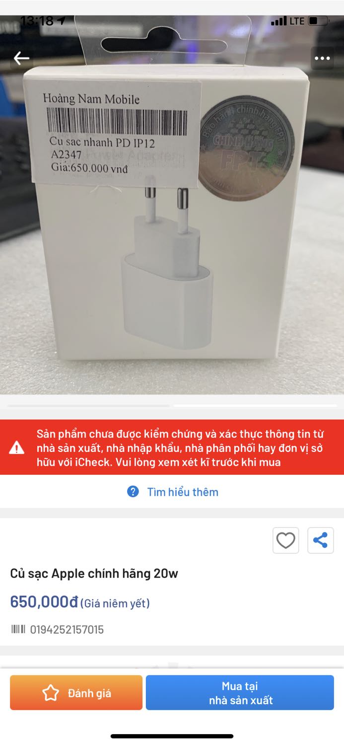 Mình cũng lăn tăn trước khi order lắm nhưng mn reveiw khá ok và giá lại tốt hơn so với mua tgdđ hay cellphones. Thiết nghĩ nếu hàng nhái thì mình cũng không biết đâu ?
Về hình thức thì khá nét, hộp đóng gói kỹ. 
Về giao hàng thì tikinow nhanh lắm. Chưa đầy 2 tiếng từ lúc đặt là đã giao rồi. 
Về sản phẩm mình hay dùng icheck quét mã vạch thì nó hiện ra tem chính hãng của FPT, nhưng sp chưa được kiểm chứng từ nhà sx, mà làm sao apple kiểm chứng được? Nên kệ vậy. Cũng yên tâm xíu so với việc quét mã không ra thì còn sợ hơn. Về chất lượng thì mình chưa biết. Sd 1 thời gian mới biết mn ạ.